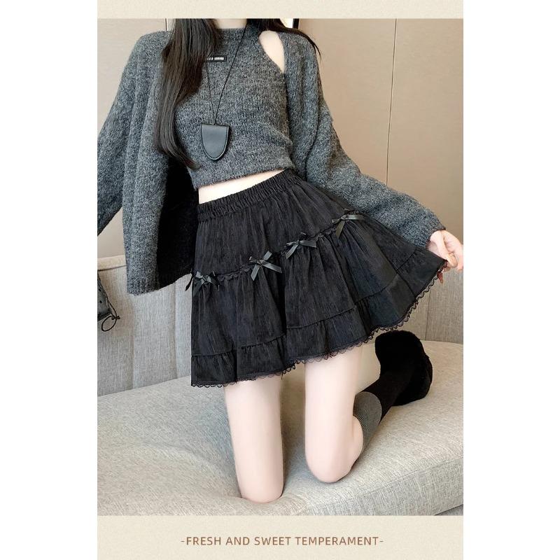 Women's Bow Skirt Spring French Sweet High Waist Cake Lace Puffy A Short Skirts
