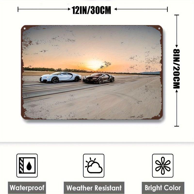 Racing Car Retro Style Metal Decorative Painting for Garage Room Decor