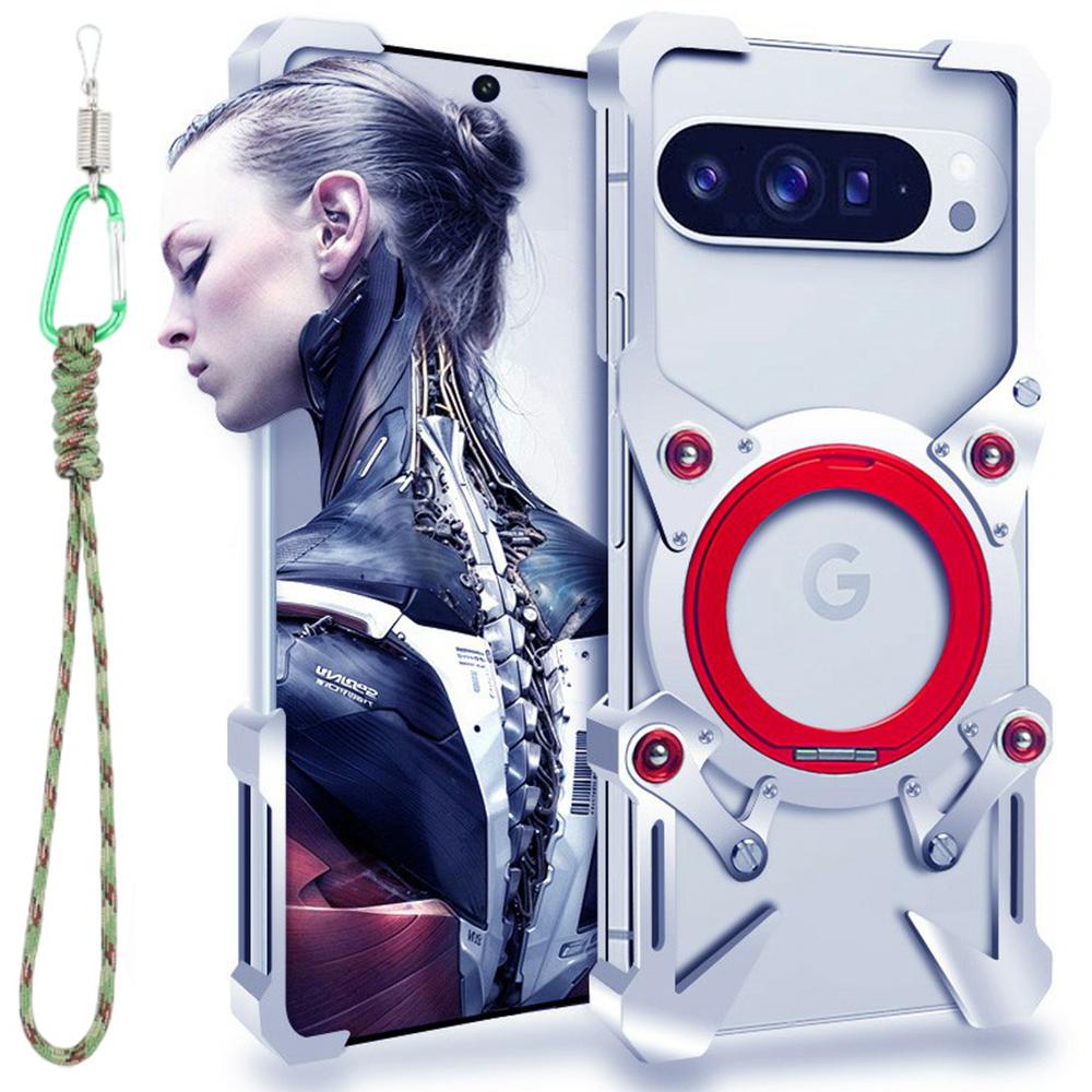 

Бамперний чохол для Google Pixel 10/10 Pro/9/9 Pro з підставкою, з алюмінієвого сплаву, магнітна кришка для телефону зі шнурком на зап ястя B