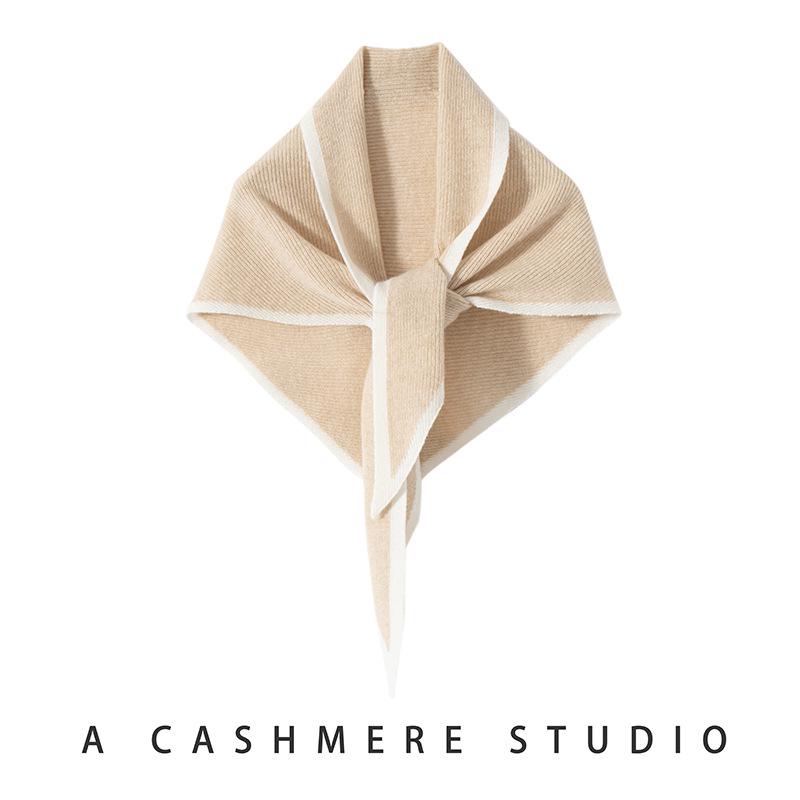 Женский осенне-зимний вязаный треугольный шарф-шаль из кашемира с цветовыми блоками