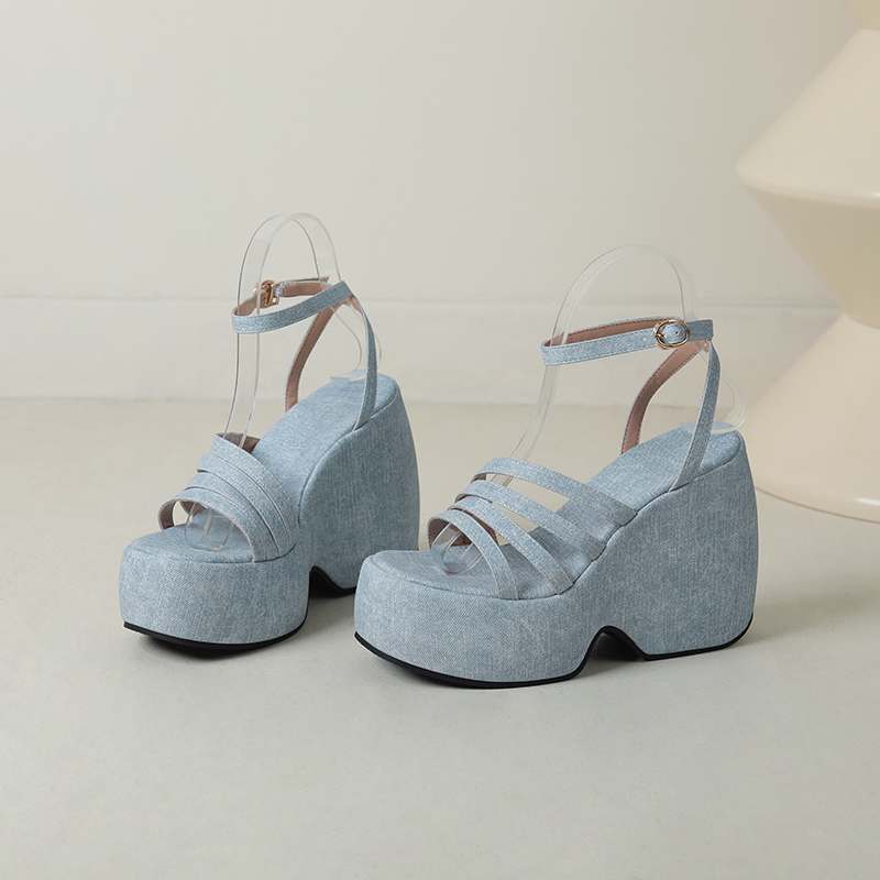 

Krazing Pot Polyurethane Summer Size 43 Women Platform Super High Heels Women Peep Toe Blue Color Waterproof Sandals 43 baby голубой