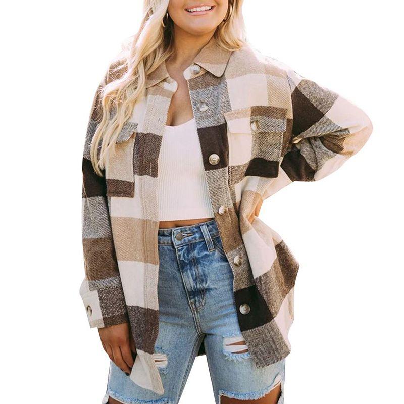 New New Plaid Shirt Single Brewed Jacket Women Woolen Coat