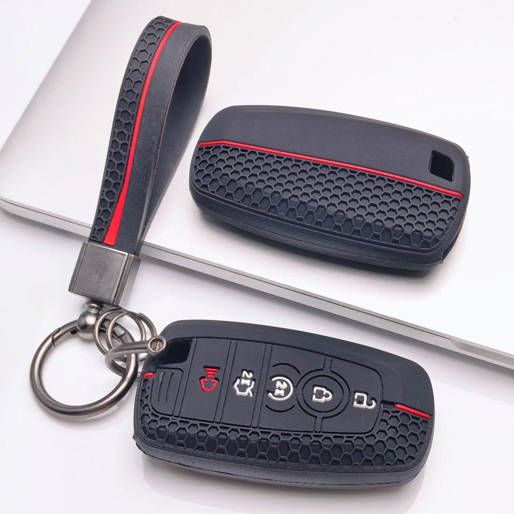 Silicone Key Fob Cover with Matching Keychain Compatible with Ford F150 F250 F350 Explorer Edge Escape Fusion Mustang Expedition, Fits Ford Escape