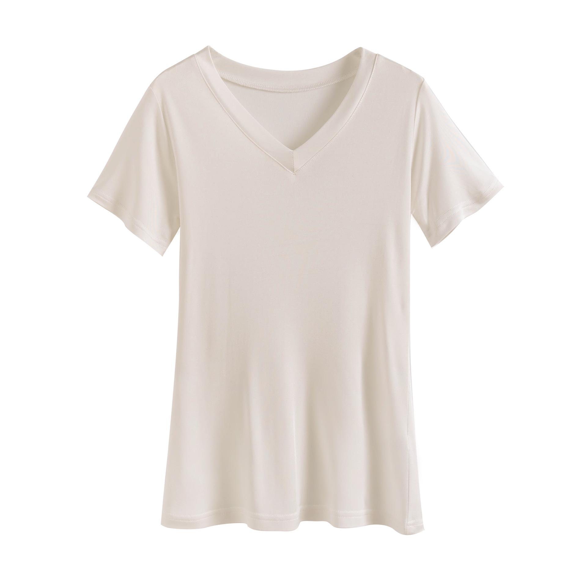 

Женская футболка с V-образным вырезом и коротким рукавом из шелка - Дышащий и приятный к коже модный топ XXL