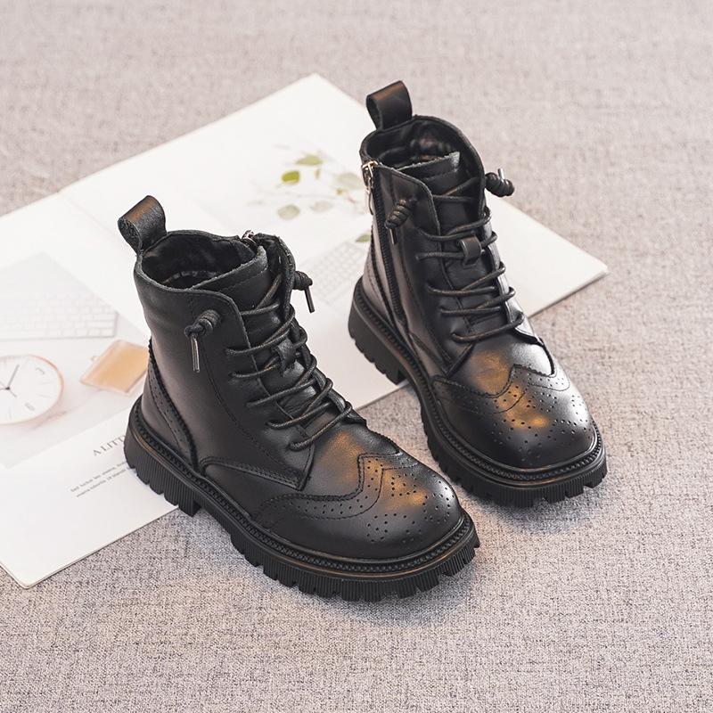 

Girls Martin boots autumn and winter new first-layer cowhide boys short boots children s genuine leather winter boots 26