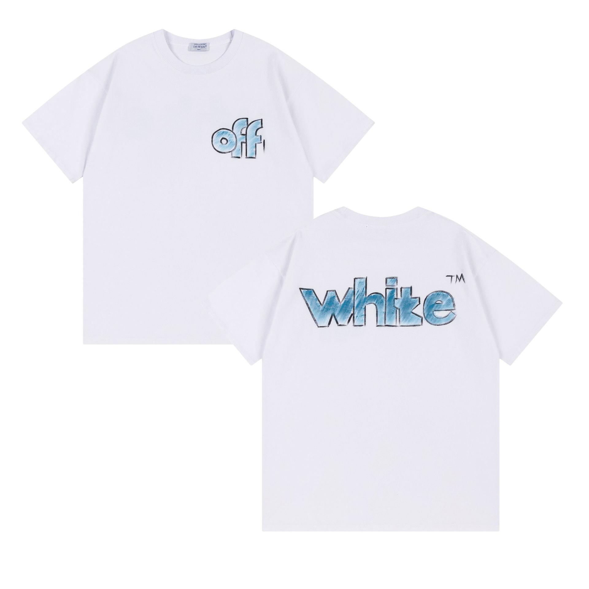 

9052 Off-White New Hand Drawn Letter Pattern Round Neck Pullover Short Sleeved Men s and Women s T-shirts for Spring and Summer 2025 M білий