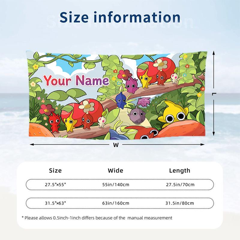 Custom Text Beach Towel, Soft Absorbent Swimming Multi-use TowelPikmin