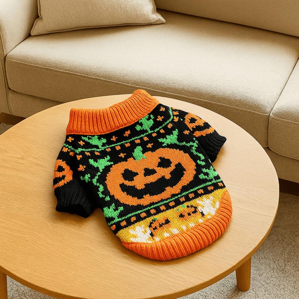 Turtleneck Design Pumpkin Pet Sweater Pumpkin Costume Cat Sweatershirt  Halloween Party