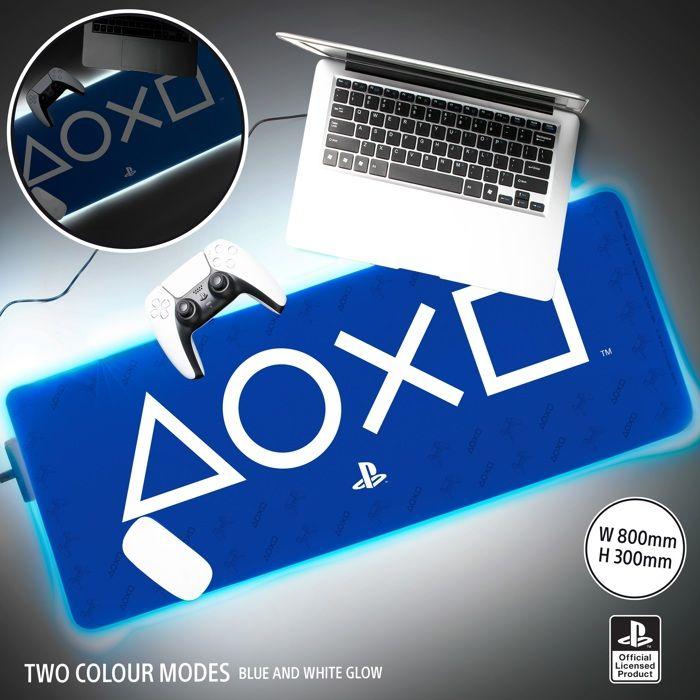 Tapis de bureau playstation - paladone - 30cm x 80cm - led lumineux - bleu/blanc