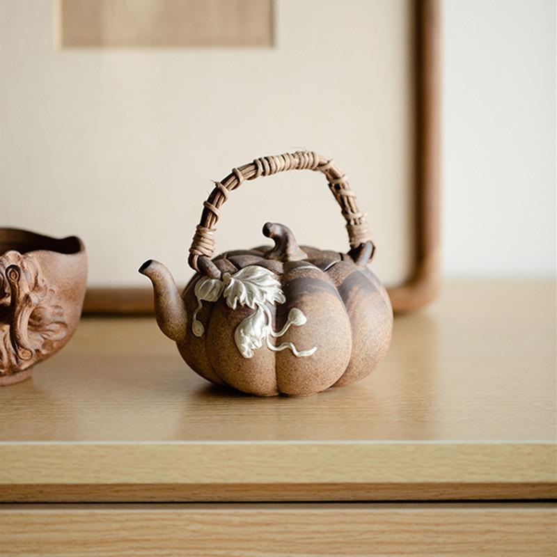 160ml Chinese High Grade Ceramic Teapot Handmade Pumpkin Tea Pot Beauty Tea Infuser Pottery Kettle Household Tea Set Teaware