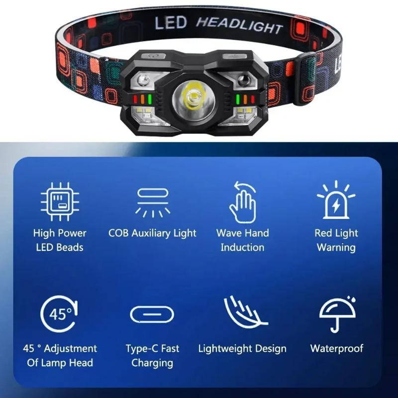 800mAh Adjustable LED Flashlight Headlamp Rechargeable Super Bright Head Torch Camping Fishing Cycling Hiking Motion Sensor Headlights