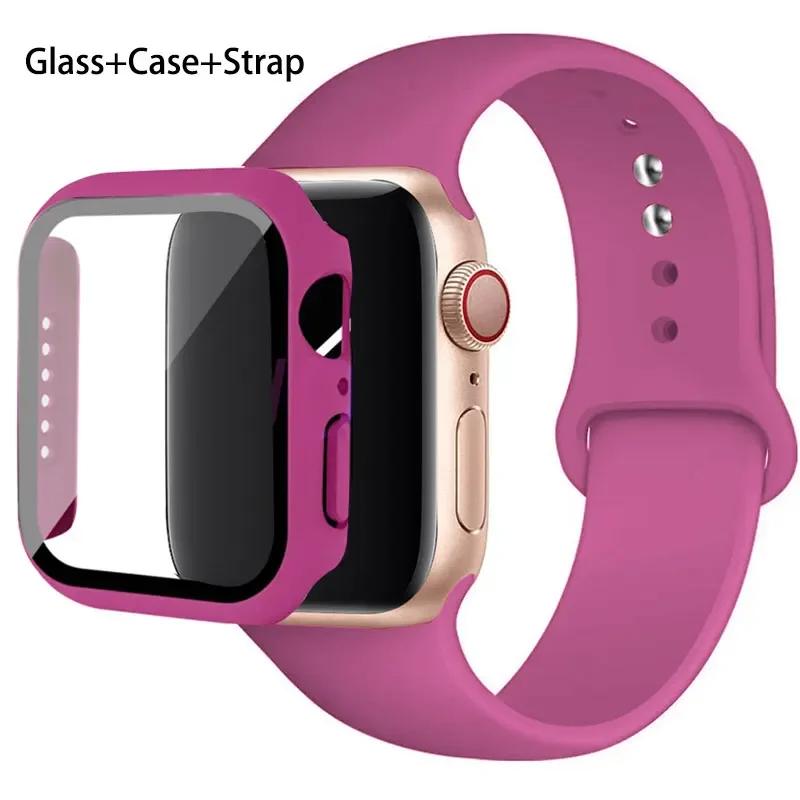 Szkło + etui + pasek do zegarka Apple Watch 44 mm 45 mm 42 mm 41 mm 40 mm 38 mm Silikonowy pasek do zegarka Bransoleta iWatch seria 8 9 7 6 5 4 3 SE