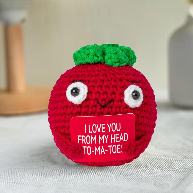 1/3Pcs Positive Energy Knitted Tomato Handmade Doll With Card Funny Crochet Room Decoration Frend's Gifts