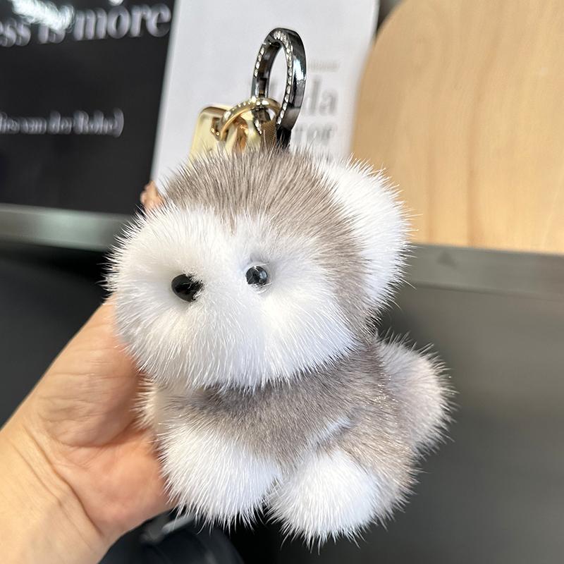 New Real Mink Fur Cute Dog Doll Puppy Keychain Pendant Toys Keyring Handbag Charm Ornament Pompom Plush Jewelry Gifts