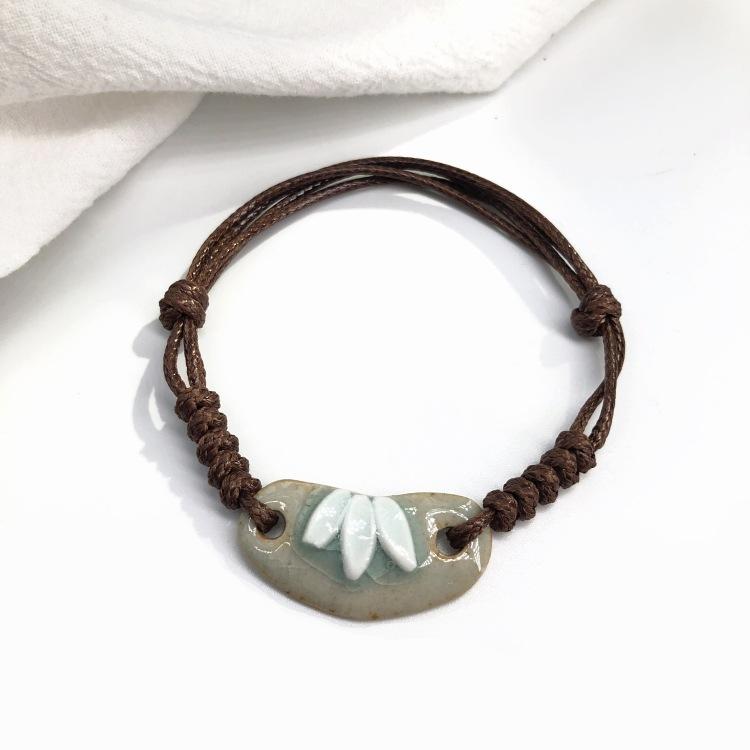 Retro Stone Flower Bracelet Female Jingdezhen Handmade Jewelry Woven Ceramic Pinched Flower Bracelet