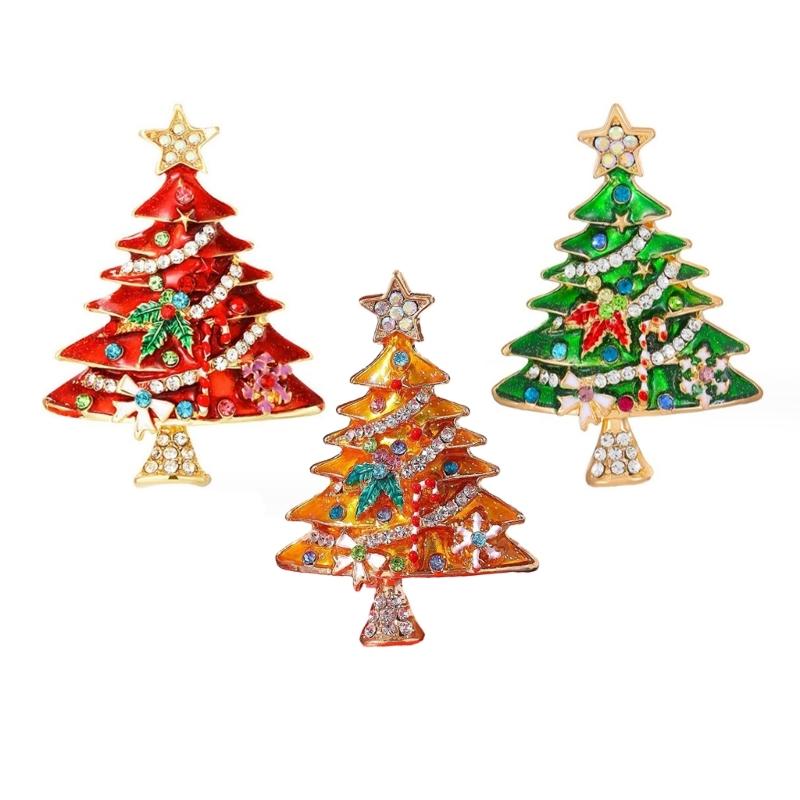 Rhinestones Christmas Crystal Jewelry Gifts Christmas Tree Pins Multi-Colored Christmas Brooch Pins Set for Women & Girl