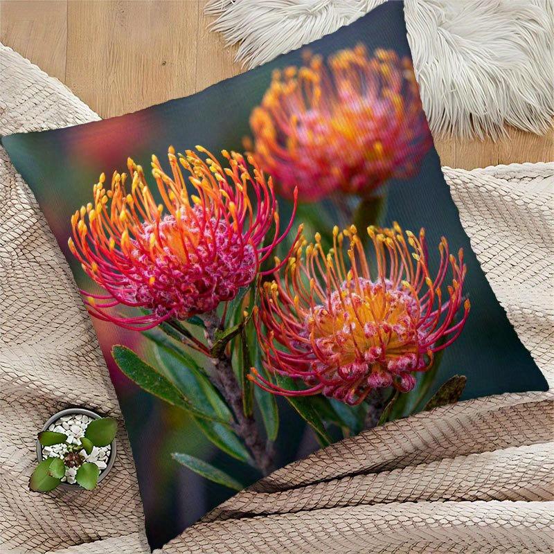 Vibrant Pincushion Protea Flower Pillowcase, Natural Botanical Cushion Cover, Home Decor for Sofa Pillow insert not included