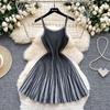 Noble Sense French Retro Autumn Dress: Spaghetti Strap, Waist-Cinching, Slimming Pleated Stripe Knit, 2025 Women's Collection