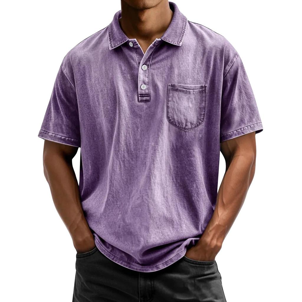 Men's Summer Color Button Short Sleeve Loose Shirt Men's Casual Fashion Tops