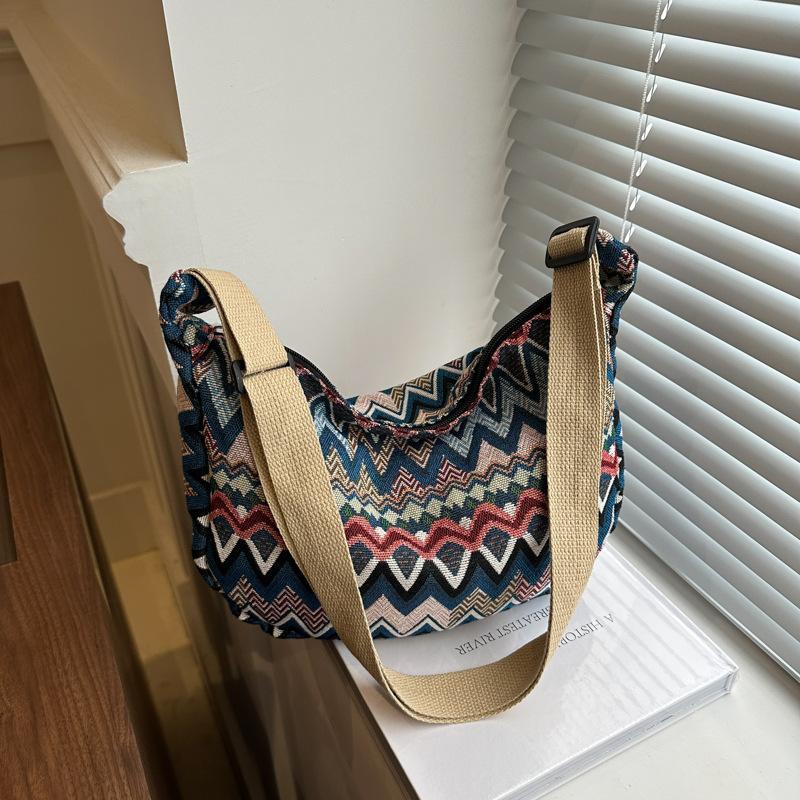 Simple and Stylish Canvas Shoulder Bag with Adjustable Strap, Stitched Embroidery, Foldable and Spacious