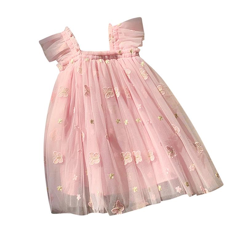 Butterfly Embroidered Mesh Dress: Summer 2025 Baby Girl Princess Puff Sleeve Skirt
