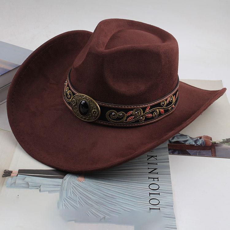 Western Cowboy Style Tibetan Bull Head Accessories Fashion Top Hat Autumn/Winter New Collection Deer Skin Velvet Large Edge Riding Hat