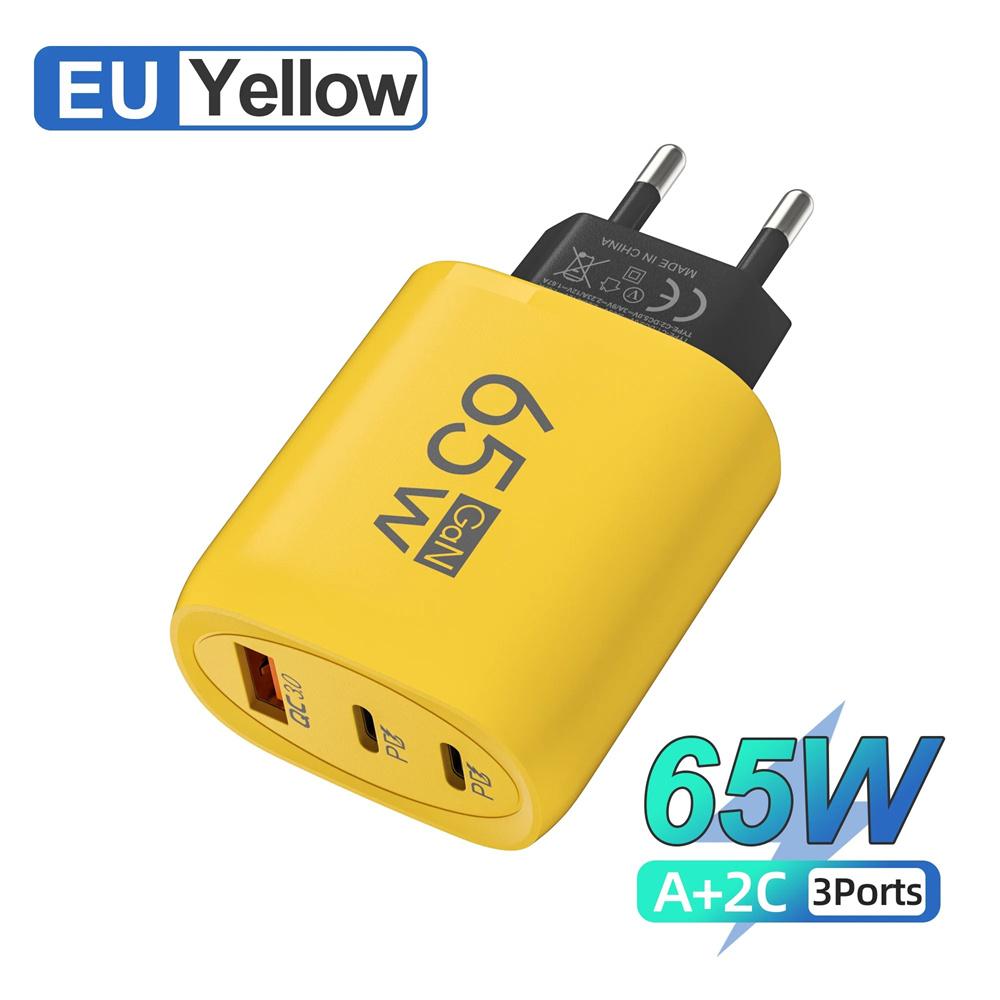 

65 Вт GaN USB C PD быстрое зарядное устройство QC 3.0 Type C быстрая зарядка мобильный телефон адаптер для iPhone Samsung Xiaomi настенное зарядное устройство Yellow EU