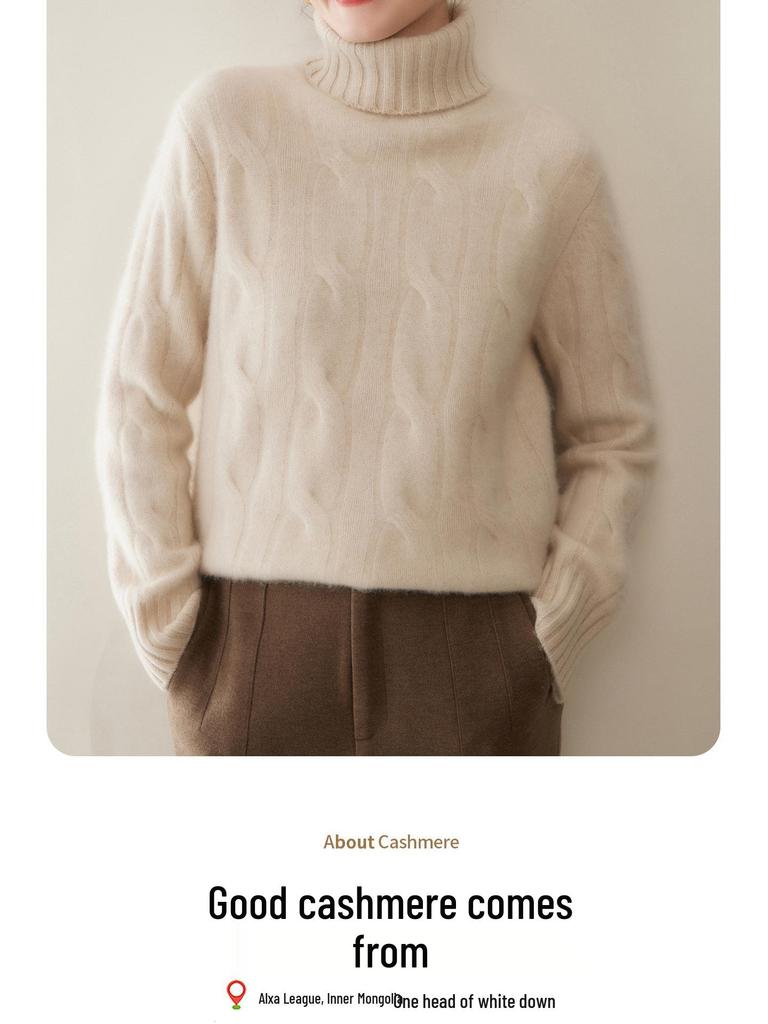 Three-Strand Thickened Women's Cashmere High Neck Cable Knit Sweater