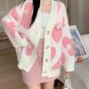 Women's Korean Style Bear Design Color Block Knit Cardigan - Soft, Loose, and Slimming for Autumn and Winter