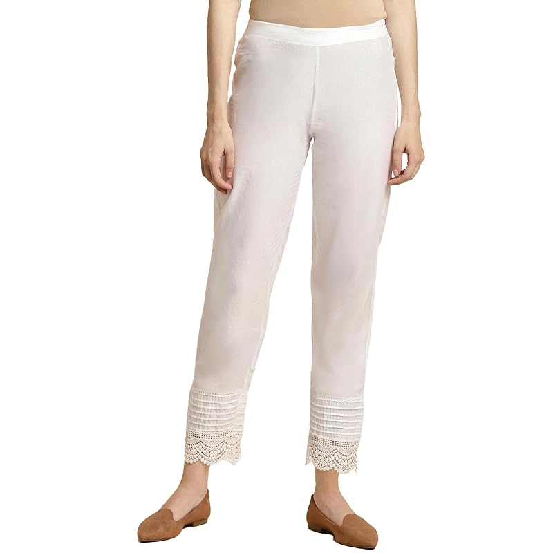 Rangita Women Cotton Off Solid Calf Length Straight Pant