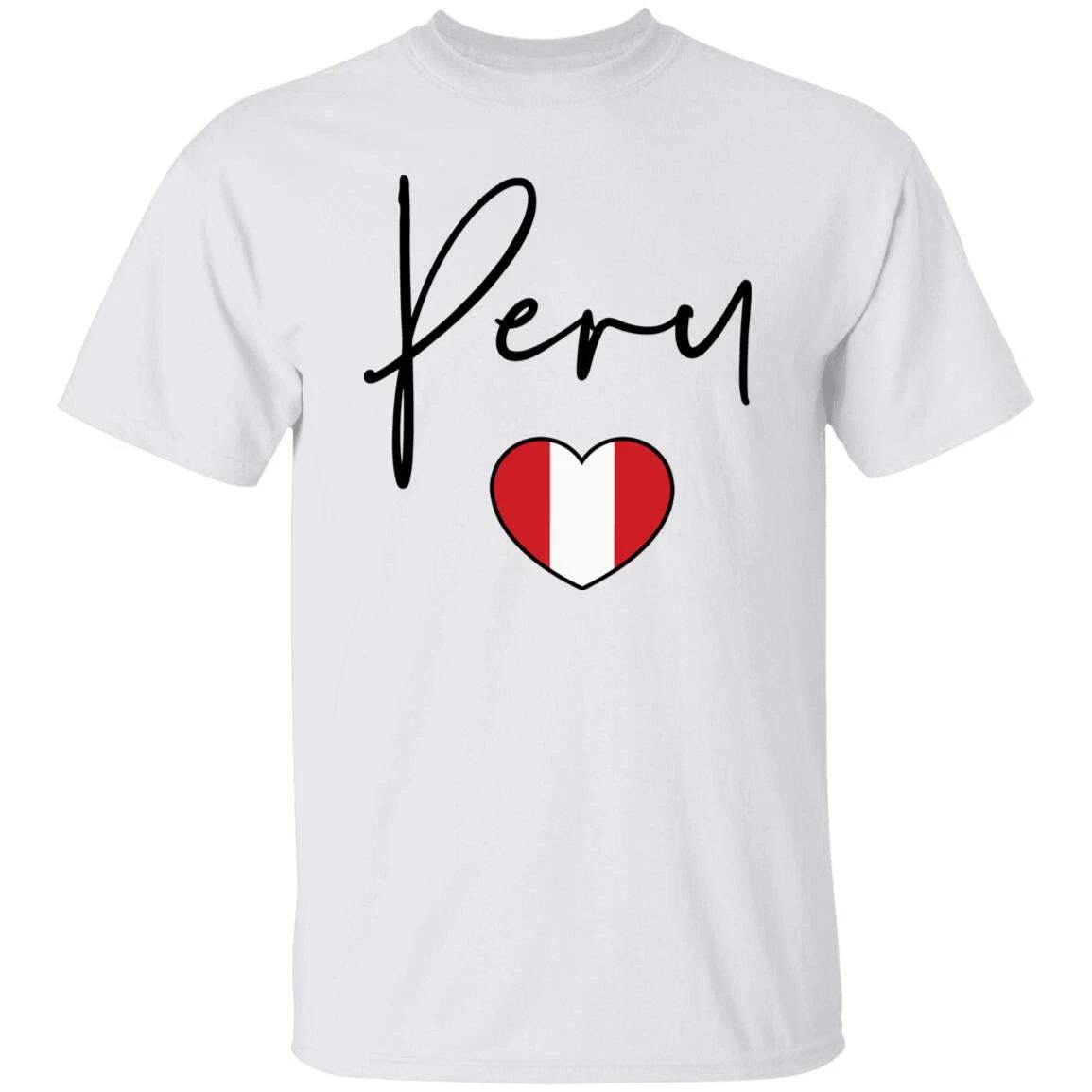 Peru flag heart Unisex T-shirt Peru love tee White Sand Blue 3XL