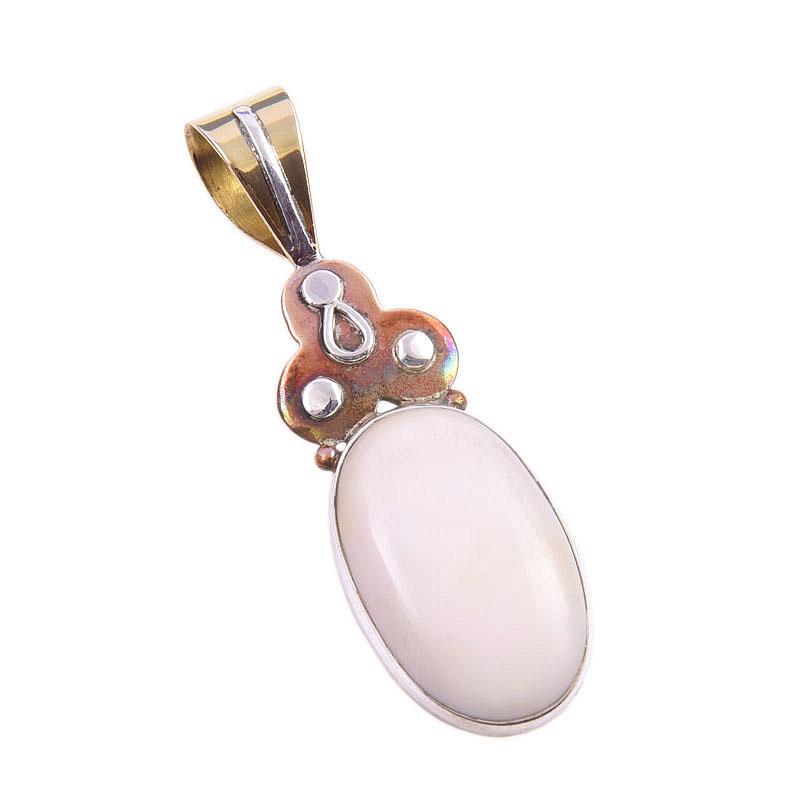 Pendente bicolore in Argento Sterling Massiccio 925 con Gemma Opale Rosa Naturale 1,75" o5L98