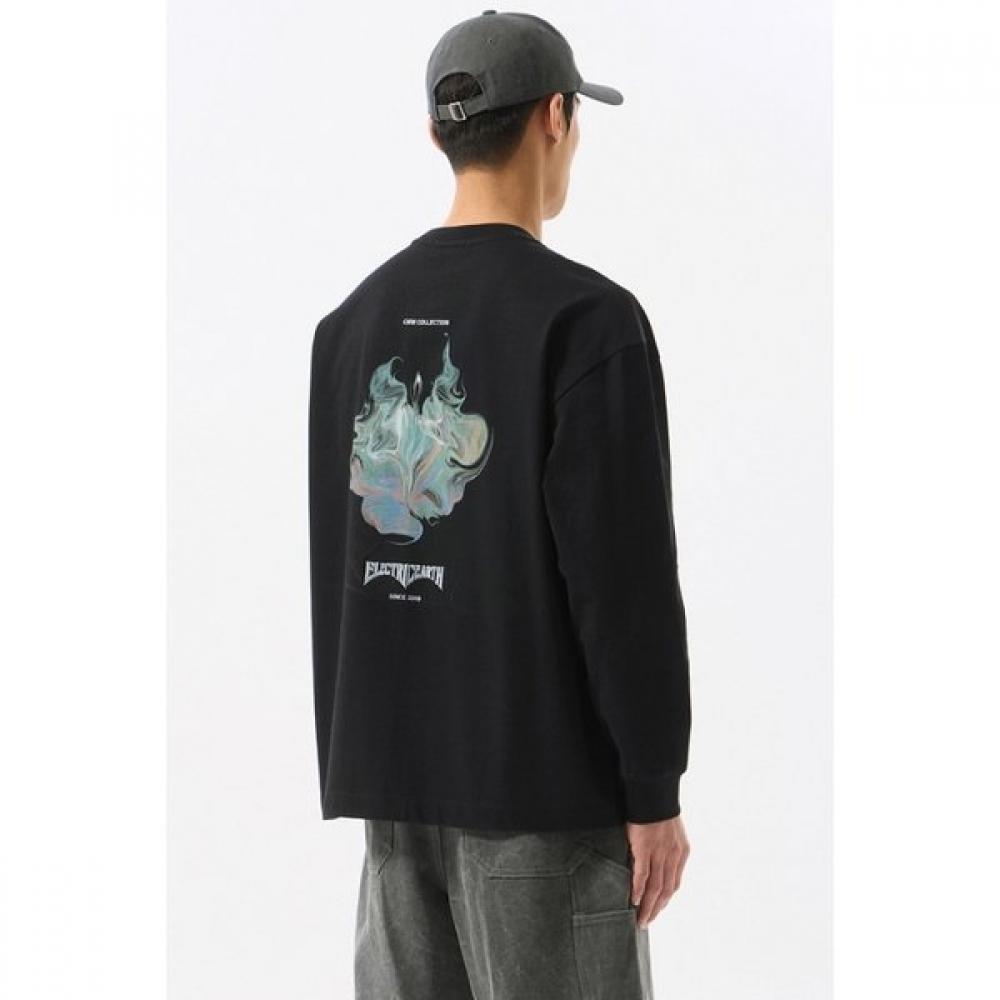 CusTomellow Black Graphic Long Sleeve T shirT Black cwTas25214bkx