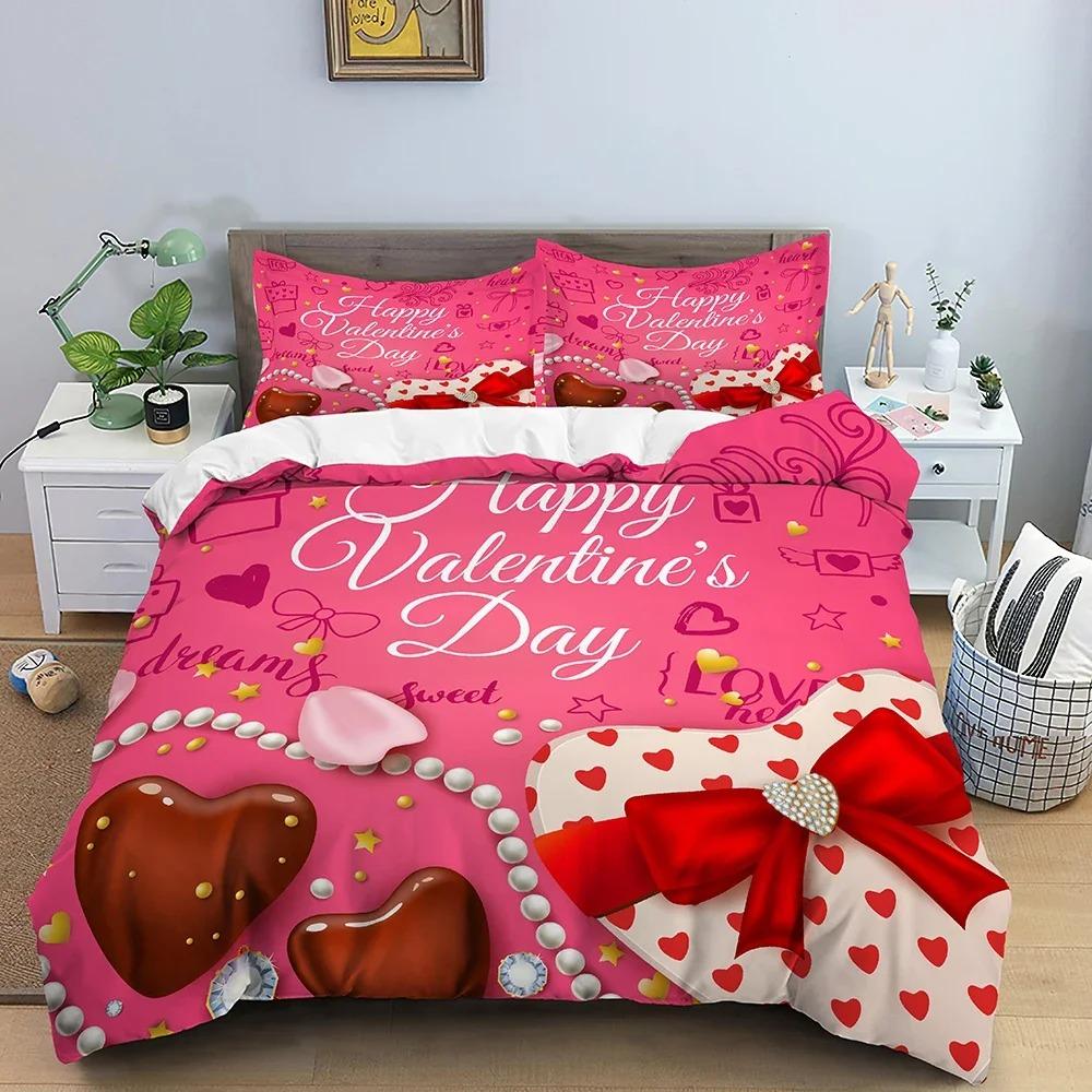 Breathable Modern 3D Love Heart Valentines Gift for Girls Women Couples Soft Polyester Home Textile King Queen Quilt