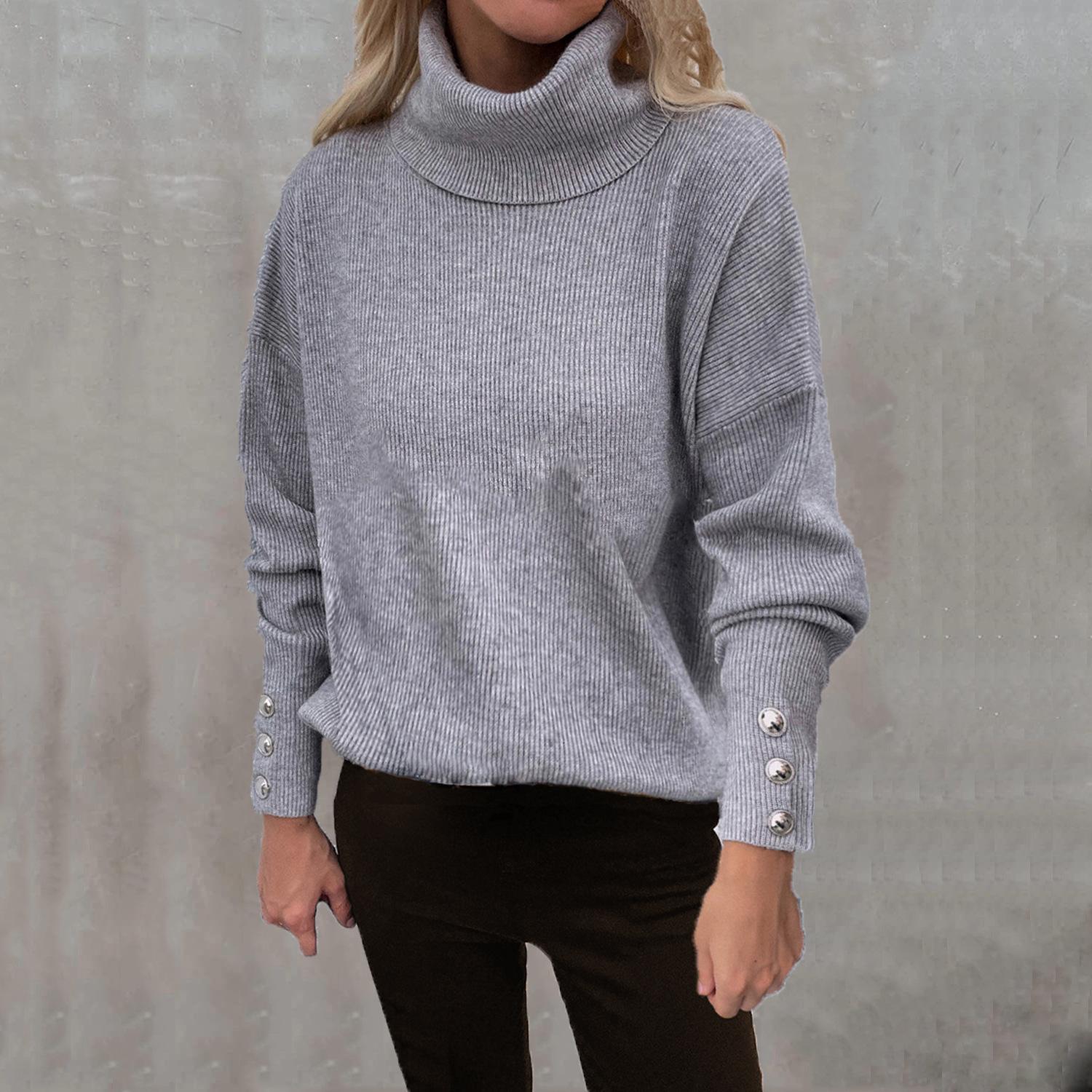

Girls Striped Casual Versatile High Neck Long Sleeved Knitted Sweater S белый