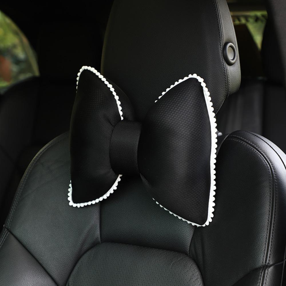 Universal Car Headrest Neck Pillow Bow Summer Fashion Car Headrest for Women Girls Style 1 Black