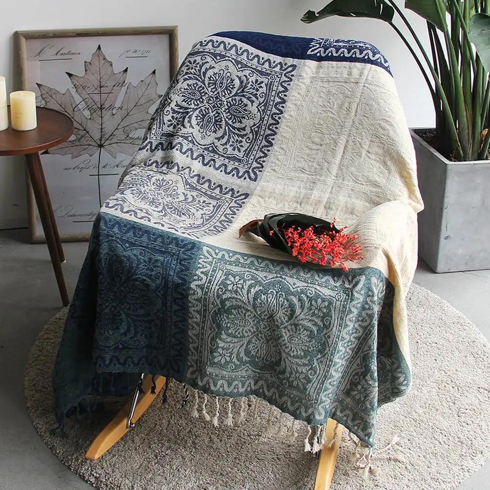 Bohemian Chenille Plaids Blanket Colorful Sofa Decorative Throws On Sofa/Bed Large Cobertor Blanket With Tassel