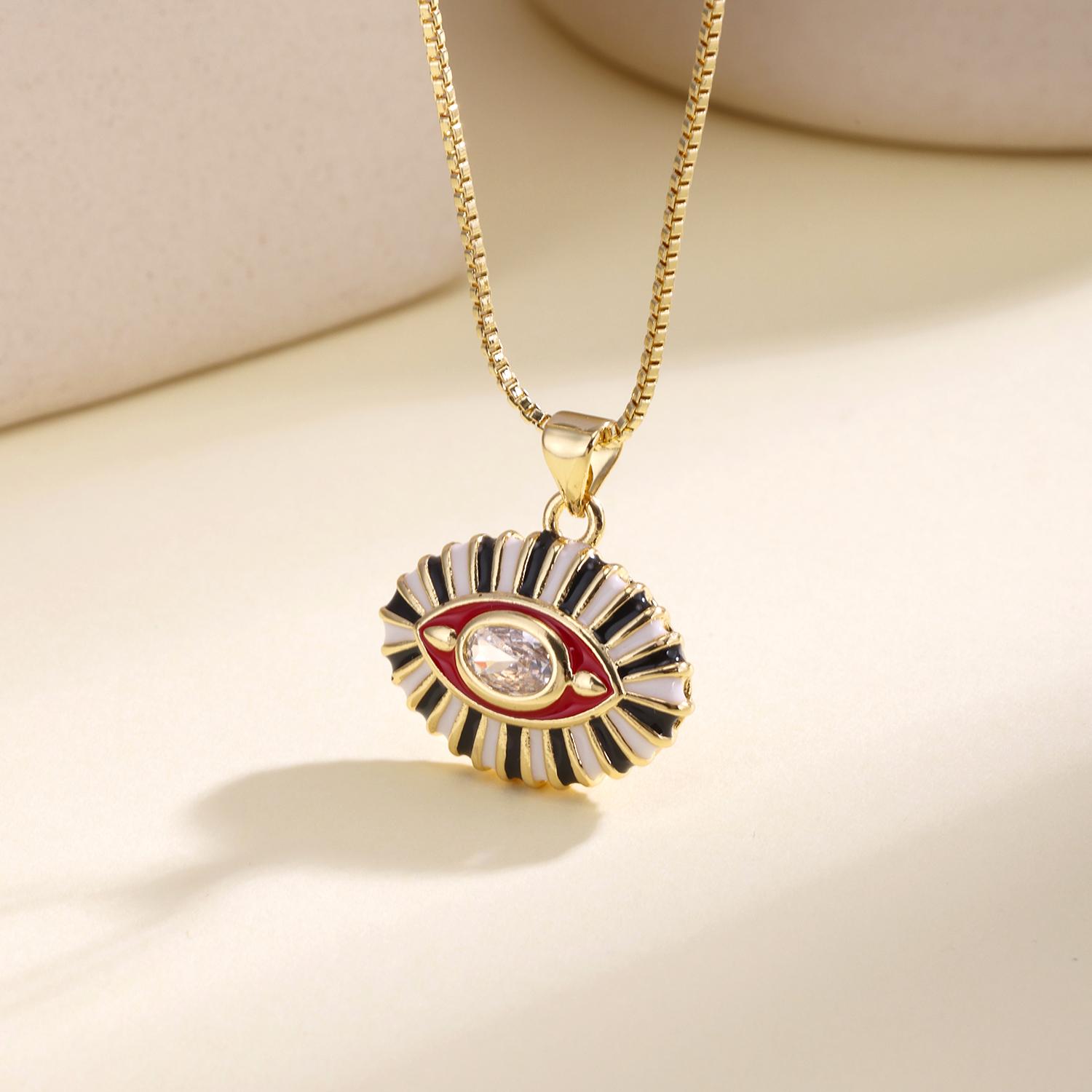 

Nidin New Arrival Evil Eye Pendant Necklace Colorful Enamel Sunburst With Zircon Turkish Amulet Boho Fashion Jewelry For Women красный