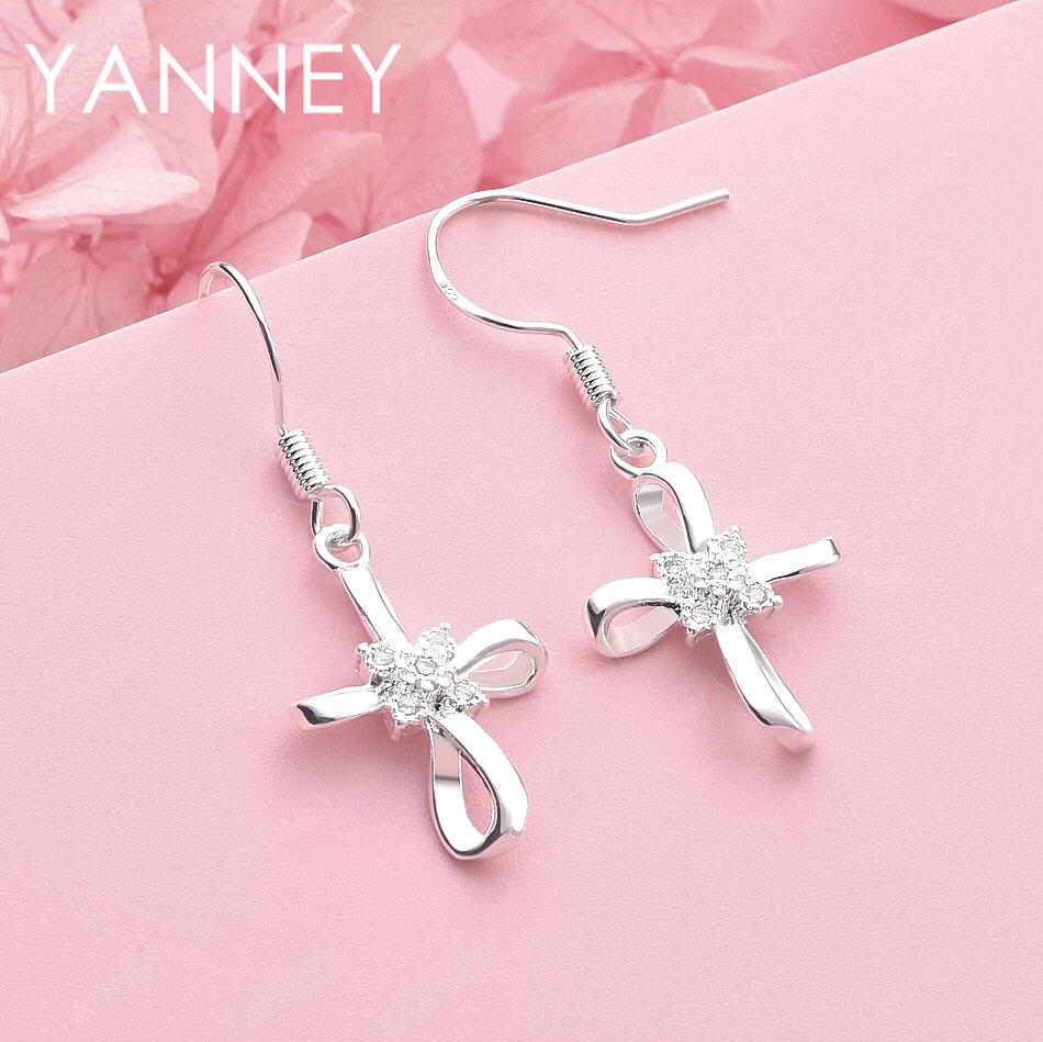 

Exquisite 925 Sterling Silver Cross Zirconia Earrings for Women, Fashion Jewelry Accessories, Engagement Gift