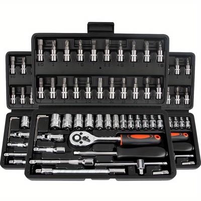 46pcs Professional Auto Repair Kit, Ratchet Wrench Set, Torque Wrench, 1/2 *1/4" 3/8" Drive Depth And Standard Sleeve, Auto Repair