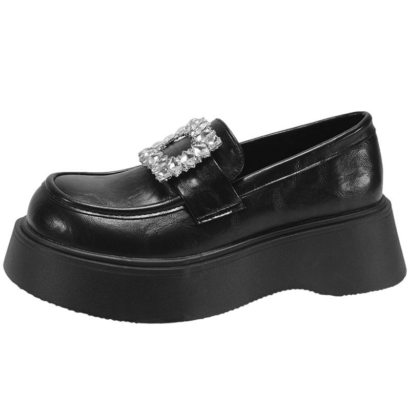 Black retro platform small leather shoes women's 2025 new spring and autumn versatile one-pedal British Mary Jane loafers