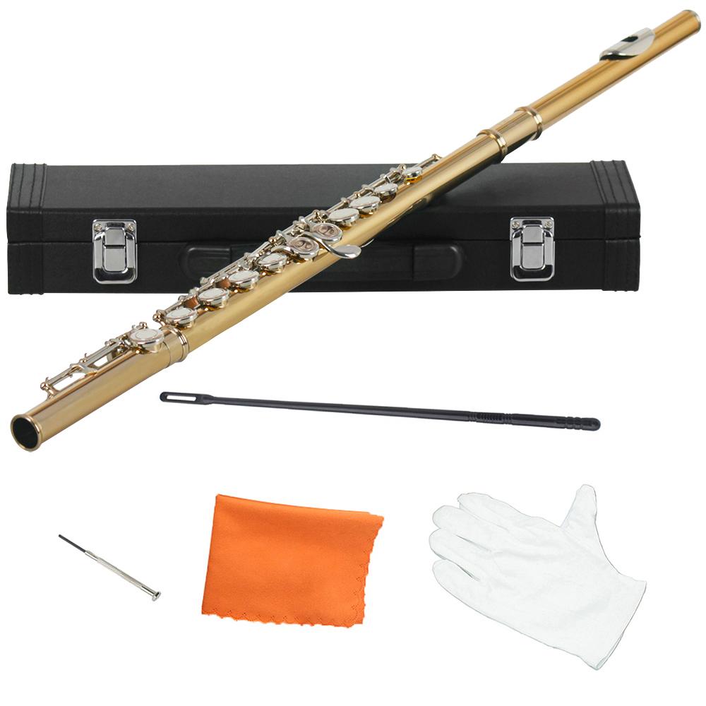 M MBAT 16-Hole Flute In C Nickel-plated White Brass Body Professional Performance Flute With Case Cleaning Tools Woodwinds