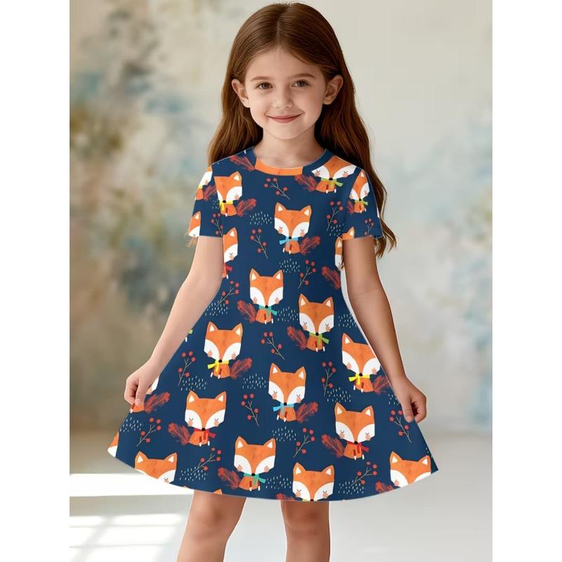 Girl Clothes Cute Cartoon Graphic Printed Girls' Princess Dress Summer Casual