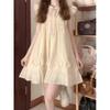 Lace Small Flying Sleeves Beige Dress Women's Summer Sweet and Thin Small Short Skirt Doll Skirt