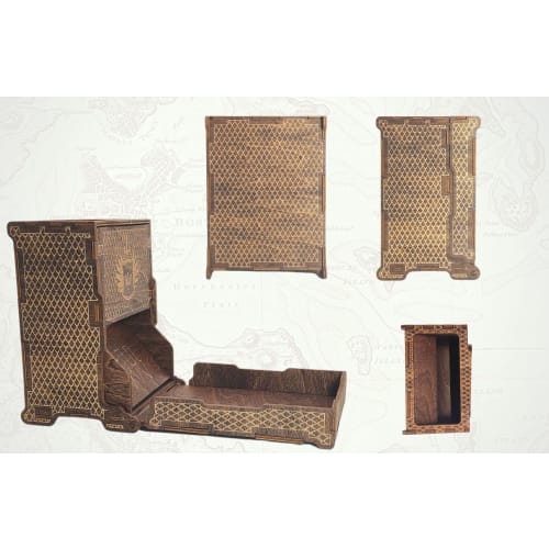 FOXBITE Dungeons and Dragons Dice Tower - Wooden Laser-Etched DND Dice Scroll with Portable Folding Tray