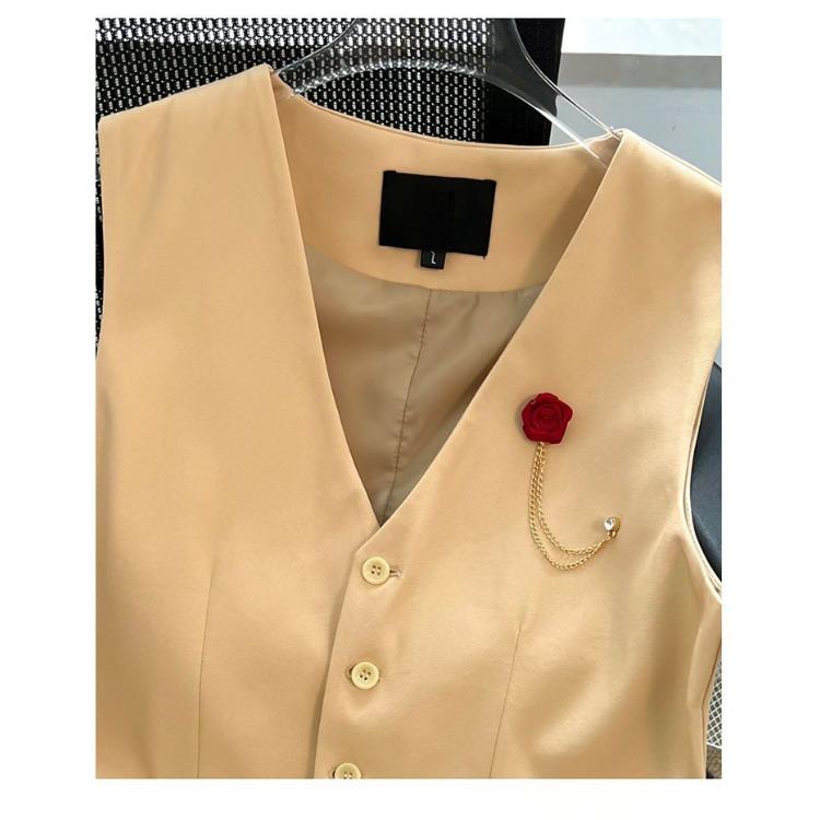 Gilet d'été fin pour femme, chic et amincissant, couleur unie, style coréen, col en V, simple boutonnage, camisole, gilet