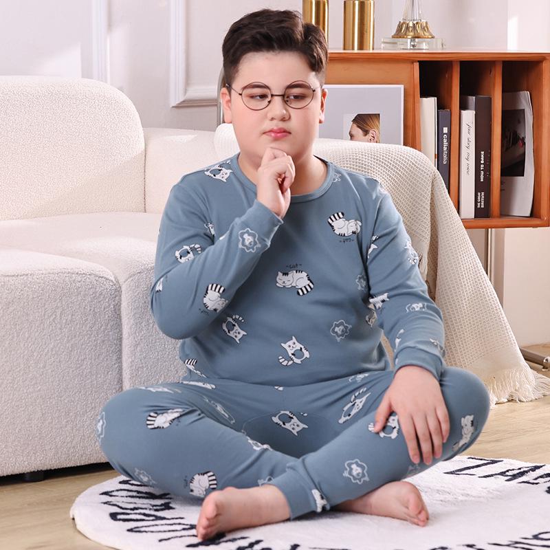 Teen Cotton Wool Pajama Set - Warm Autumn/Winter Underwear for Boys & Students
