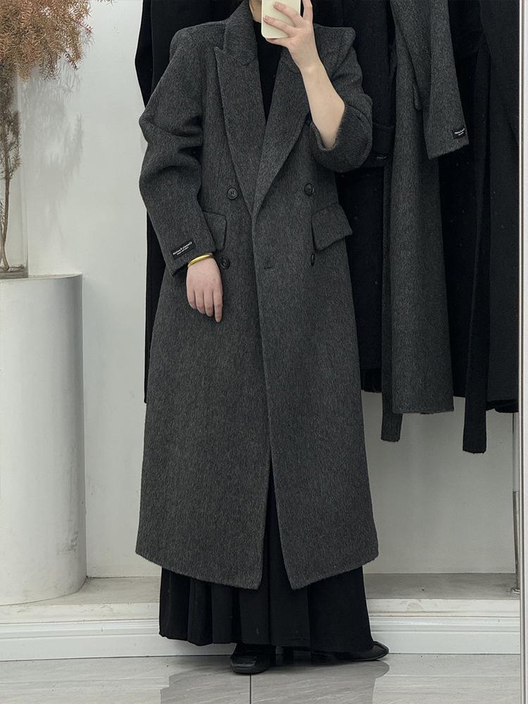 

Double-sided wool coat slim-fitting suit style small waist front shoulder thickened warm long wool double-sided jacket M