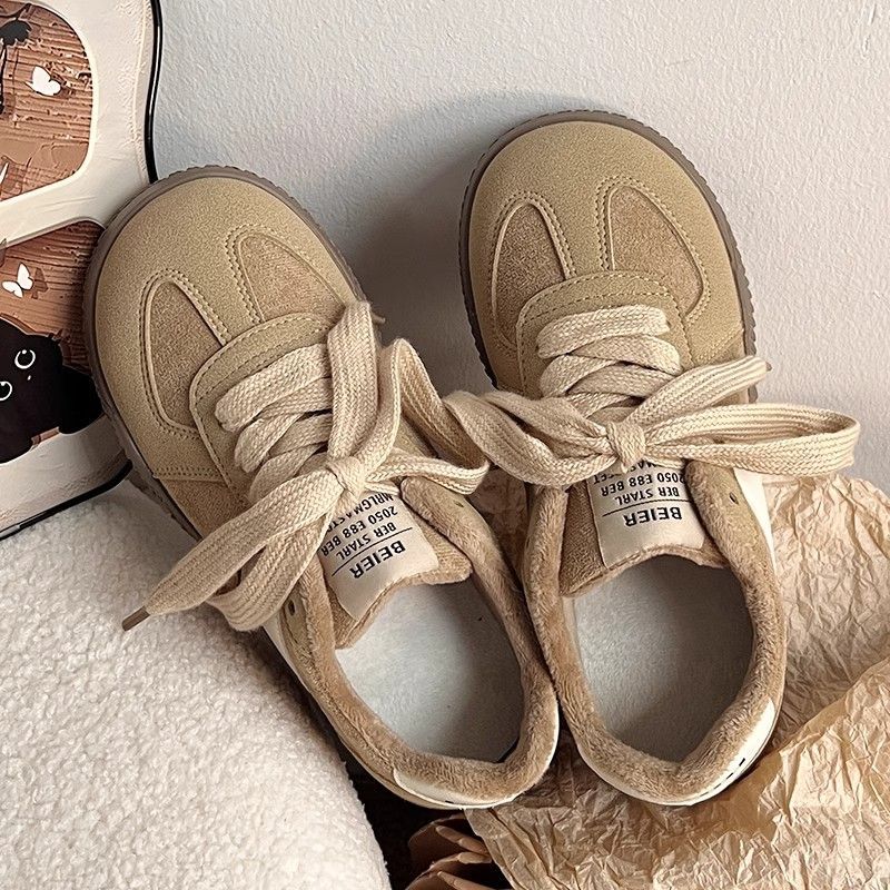 New Chinese Style 2025 Autumn and Winter New Warm Cotton Shoes Round Toe Retro Versatile Fleece Board Shoes Casual Moral Training Shoes for Women