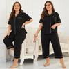 Women’s Sleeping Suits Plus Size Pajamas Lapel Short Sleeves Shirts Cropped Pants 2pcs Sleepwear 1XL to 6XL Comfy Home Wear